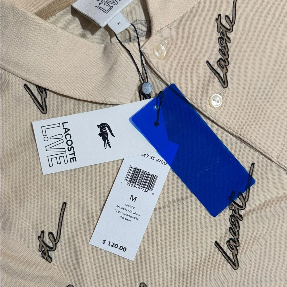 Lacoste Tan Logo Pattern Polo Shirt - Picture 3 of 5